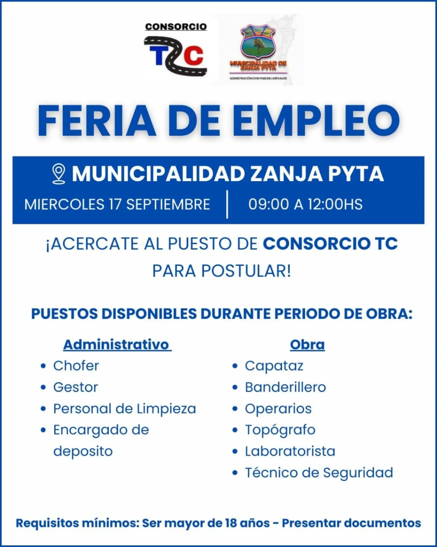 Feria de empleo en Zanja Pytã: Consorcio TC ofrece vacancias laborales