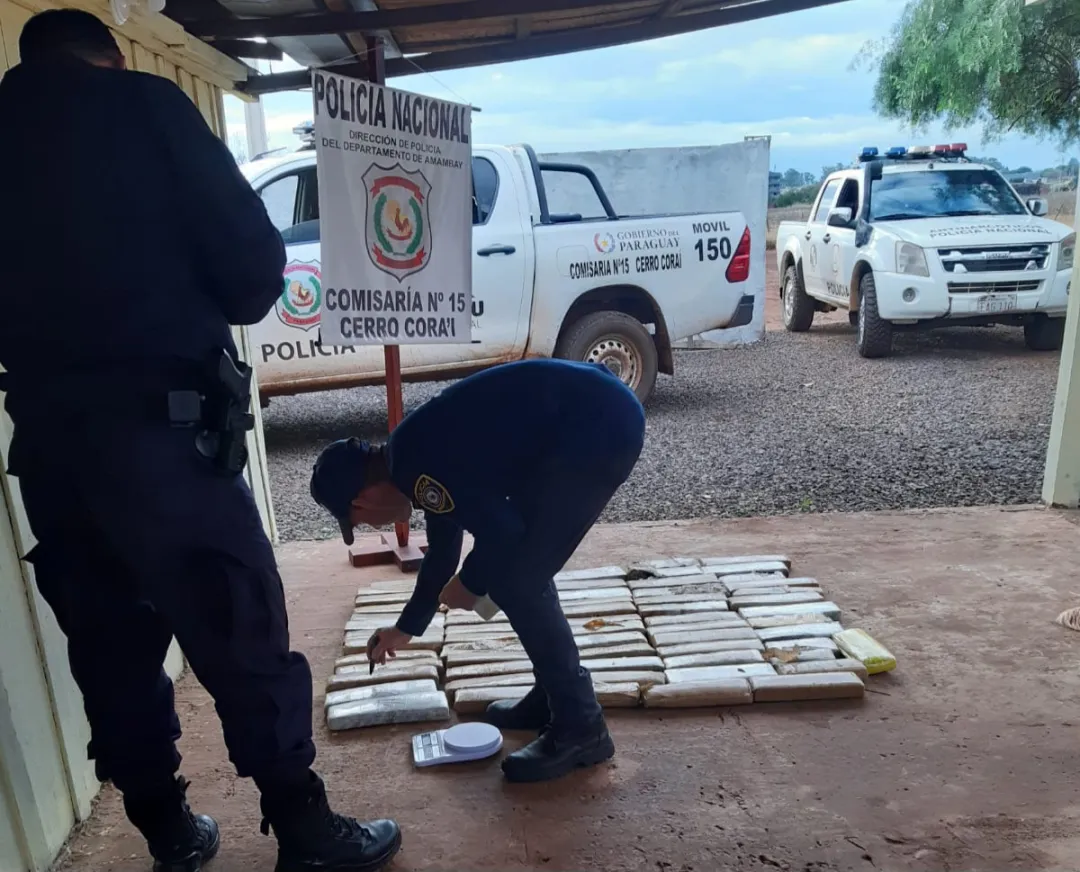 Hallan e incautan mas de 55 kg de marihuana en un baldío de Pedro Juan