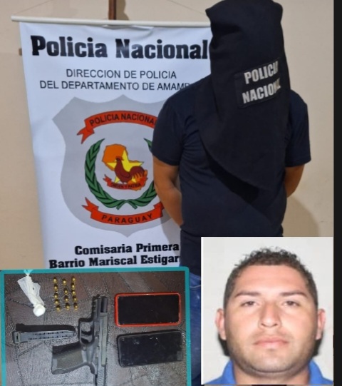 Policia incautó de un hombre pistola y cocaína en Pedro Juan.