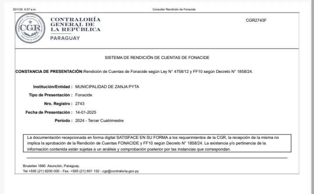 Municipalidad de Zanja Pytã Presenta Rendición de Cuentas a la Contraloría General de la República