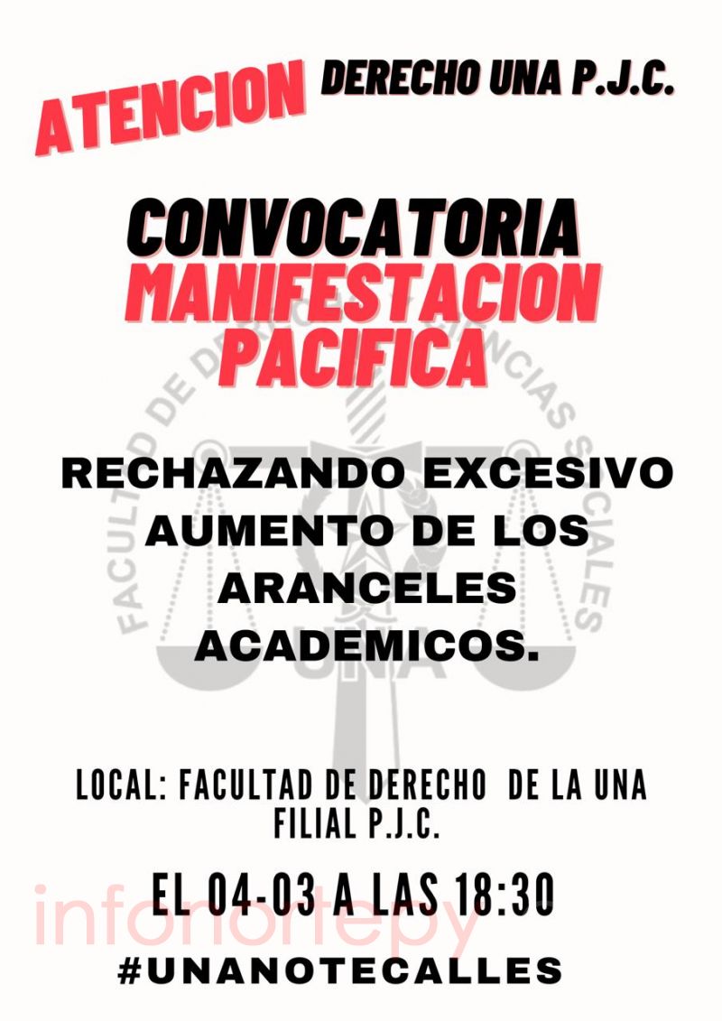 Estudiantes de Derecho de la UNA de PJC se manifestarán contra la suba de matrícula