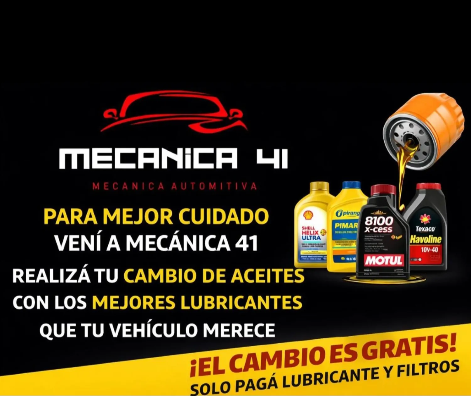 Mecánica 41: cambio de aceite gratis y servicios especializados