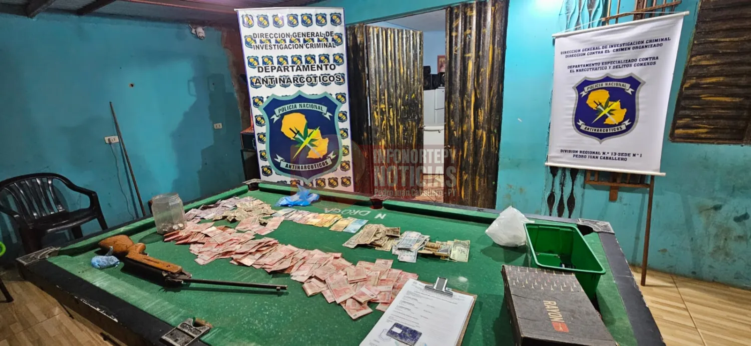 Allanamiento en Pedro Juan: incautan rifle, cocaína y dinero en operativo antidrogas