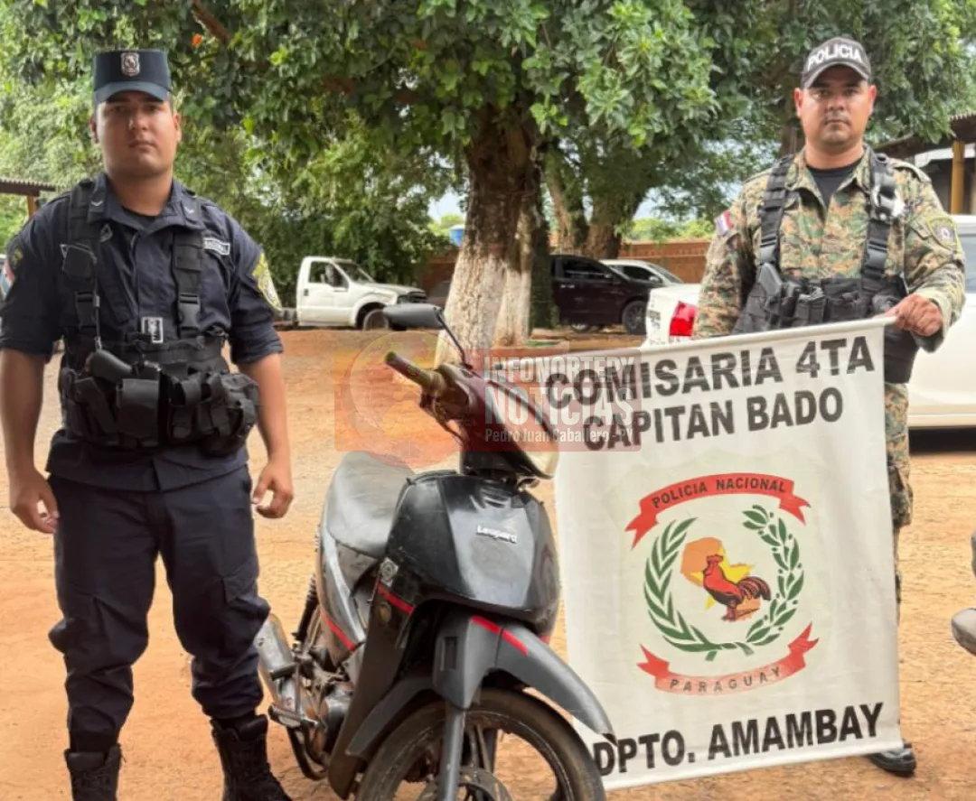 Recuperan motocicleta robada en Capitán Bado y aprehenden a pareja Involucrada