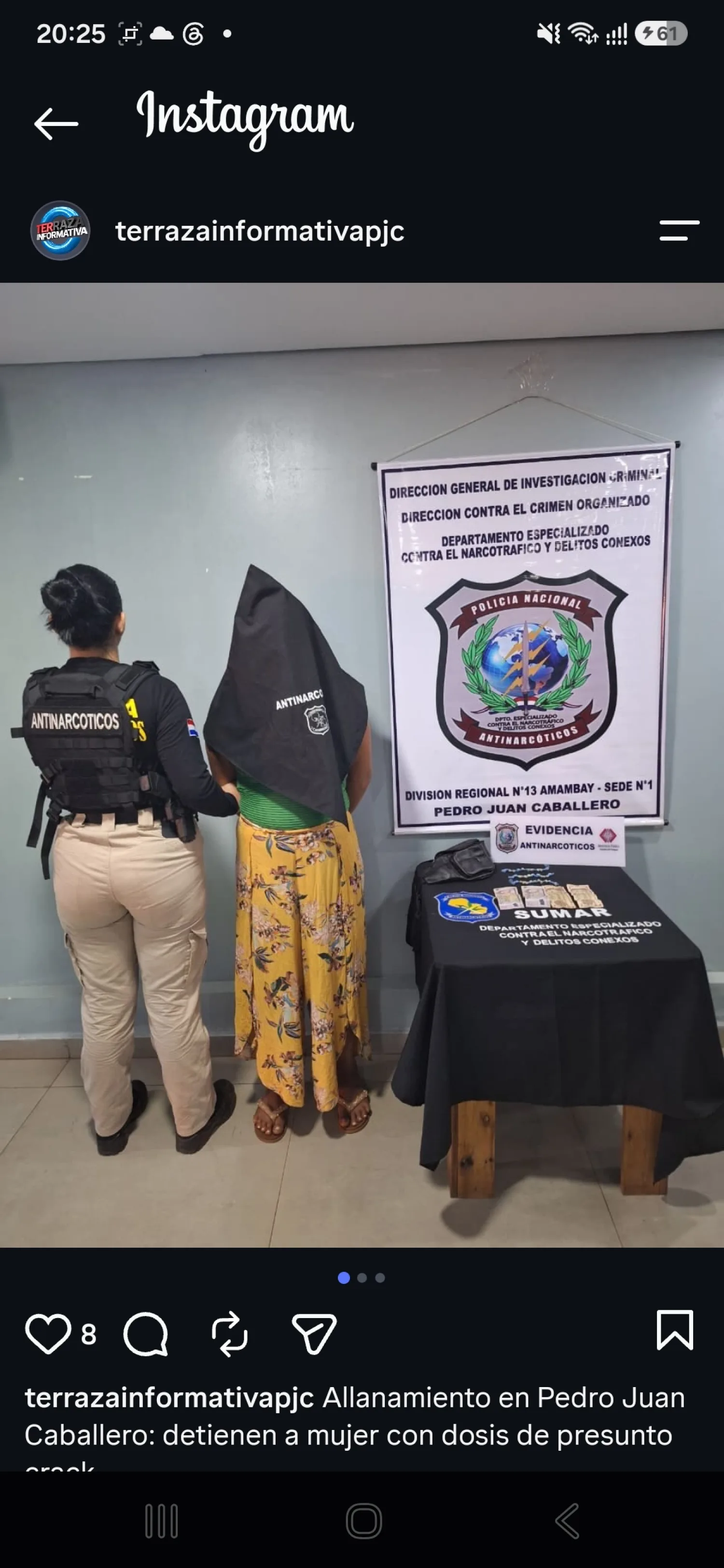 Allanamiento en Pedro Juan: detienen a mujer con 34 dosis de presunto crack
