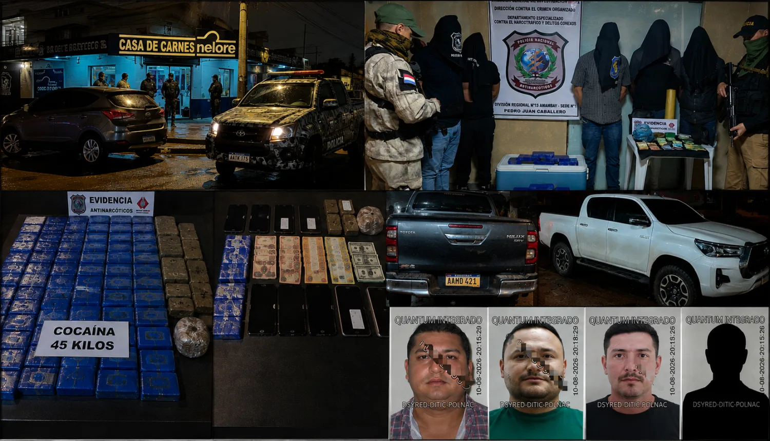Incautan 45 kilos de cocaína durante allanamiento en carnicería de Pedro Juan y detien a 4 personas