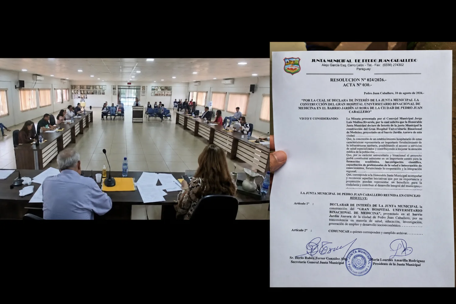 JUNTA MUNICIPAL DECLARA DE INTERÉS EL PROYECTO DEL HOSPITAL UNIVERSITARIO BINACIONAL EN PEDRO JUAN