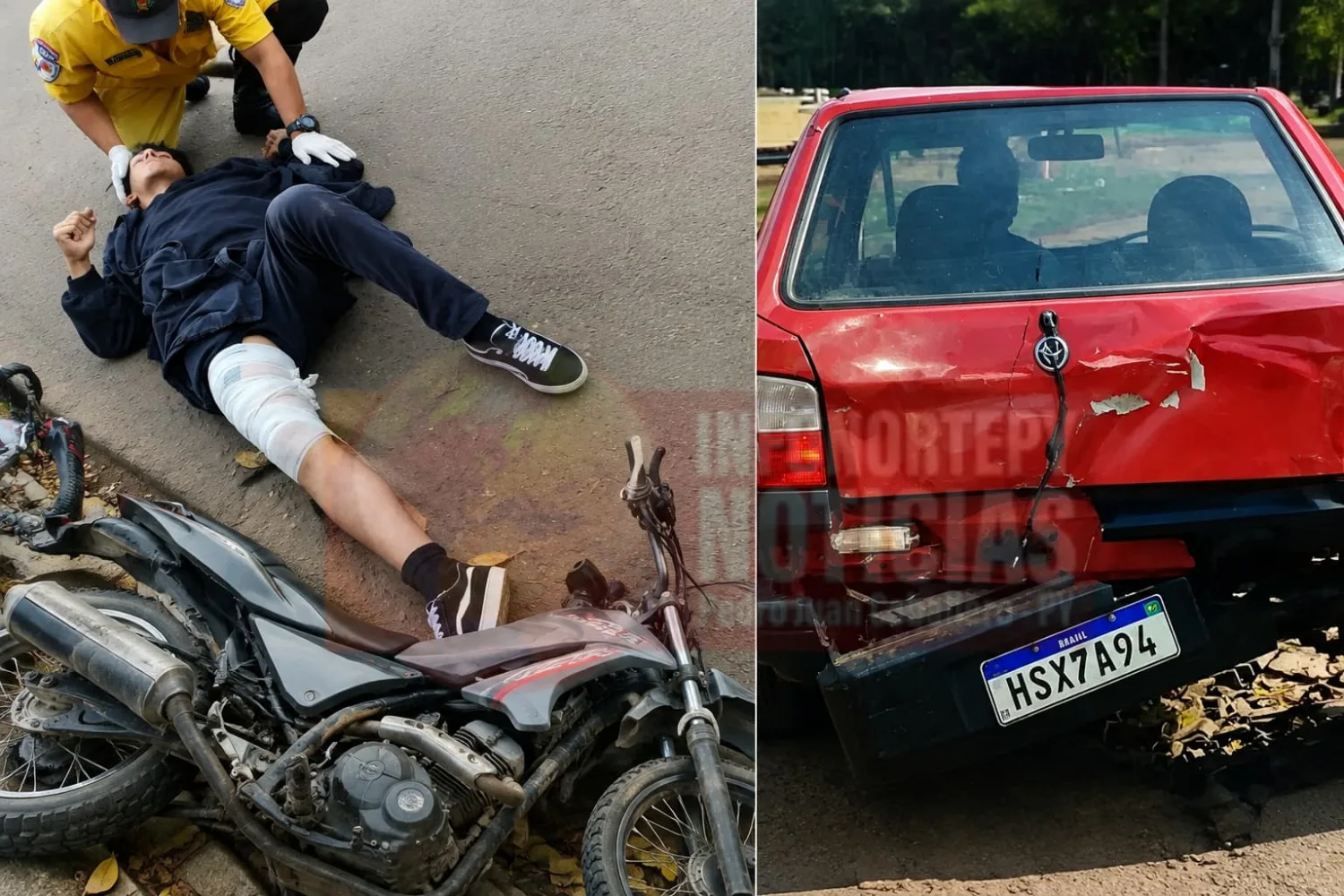 Motociclista resulta herido tras chocar contra automóvil cuyo conductor huyó hacia Brasil