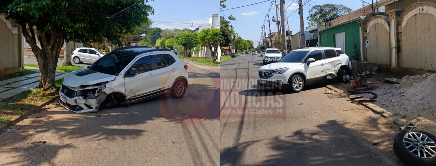 Accidente entre dos vehículos deja daños materiales en Pedro Juan