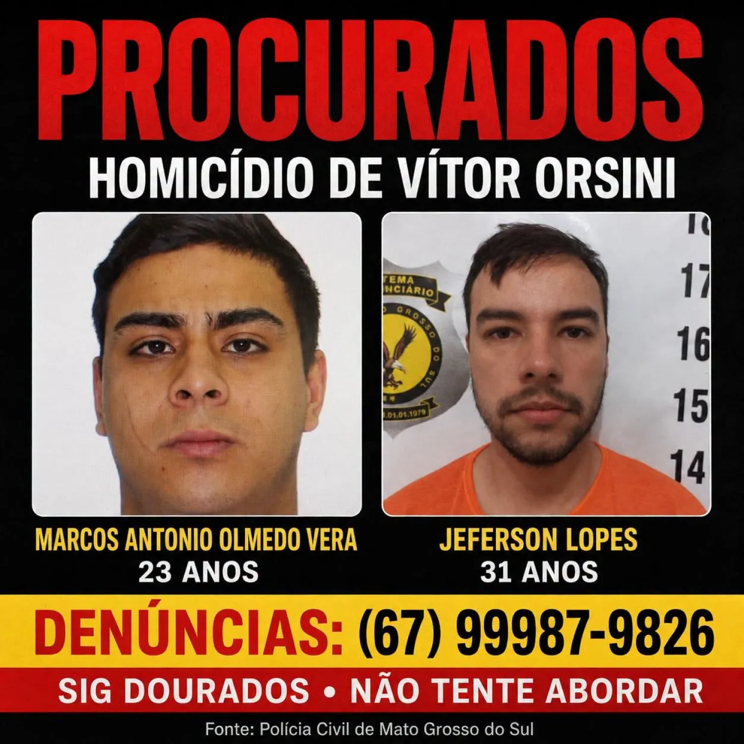 Policía brasileña busca a dos prófugos por el asesinato de un joven de 19 años en Dourados