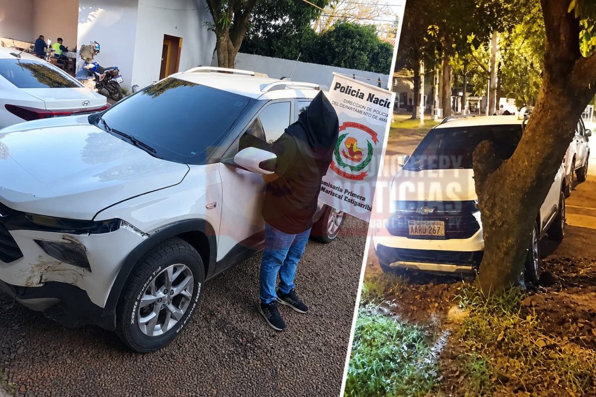 Camioneta termina contra un árbol y conductor es aprehendido en Pedro Juan