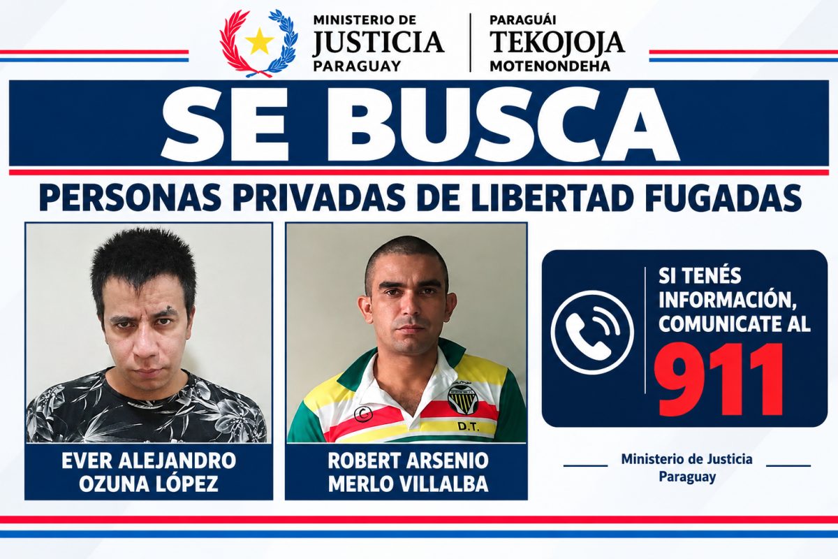 Dos presos se fugan de la cárcel de Emboscada y el Ministerio de Justicia investiga posible complicidad de funcionarios