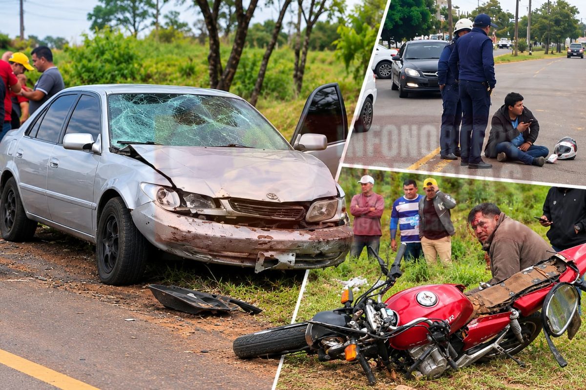 Automóvil provoca múltiple accidente, deja dos motociclistas heridos y se da a la fuga en Pedro Juan